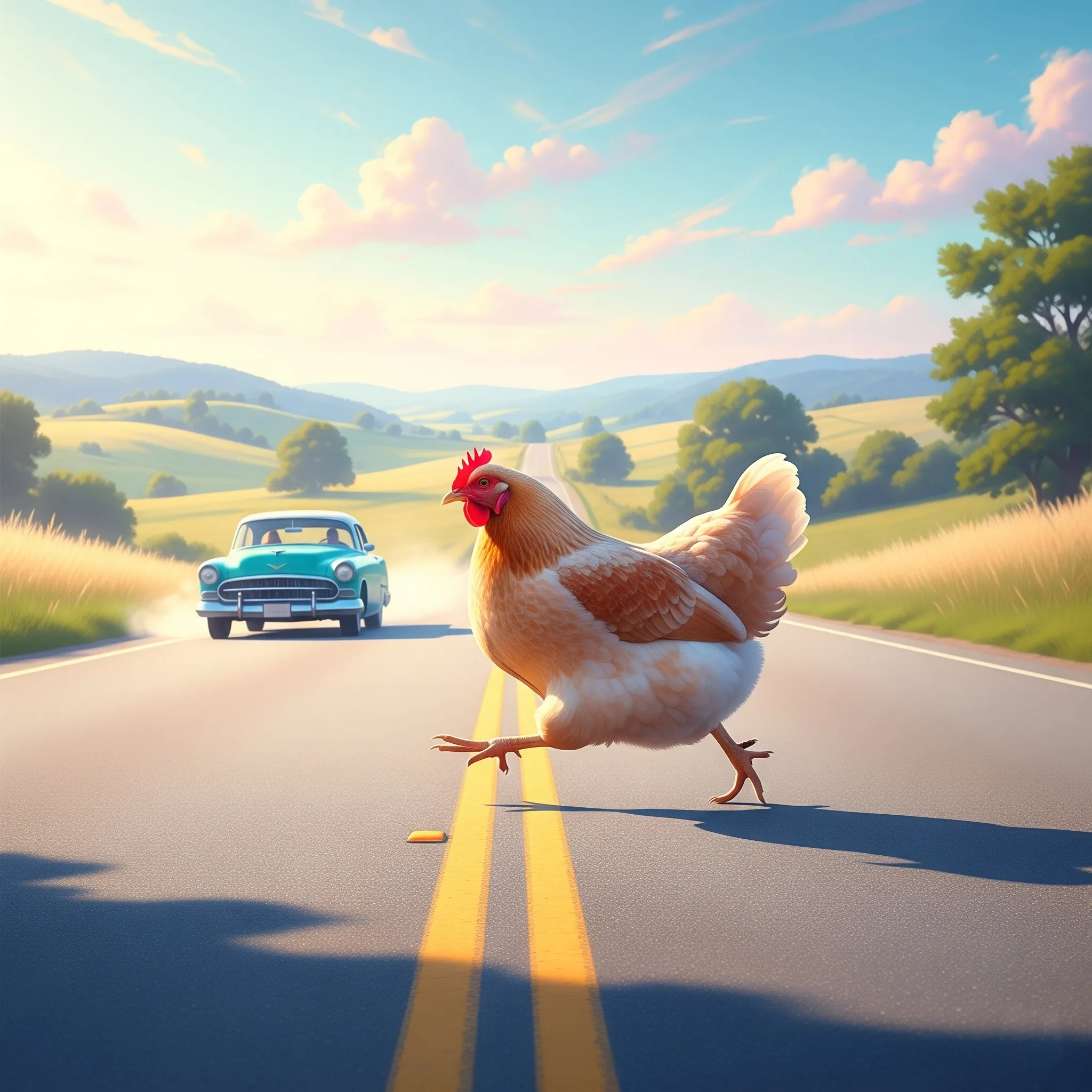 Chicken crossing the road